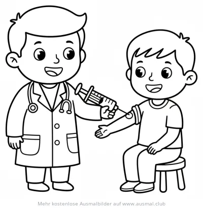Arzt gibt Kind eine Spritze Ausmalbild