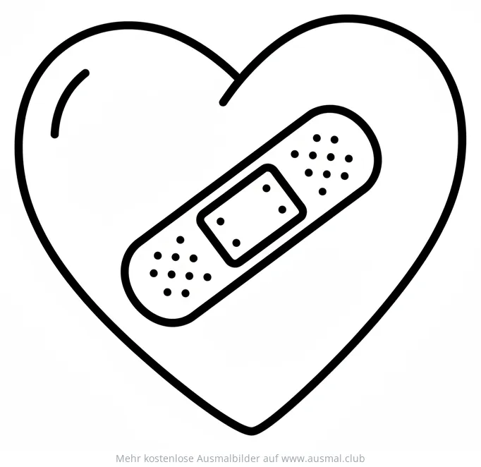 Herz mit Pflaster Ausmalbild