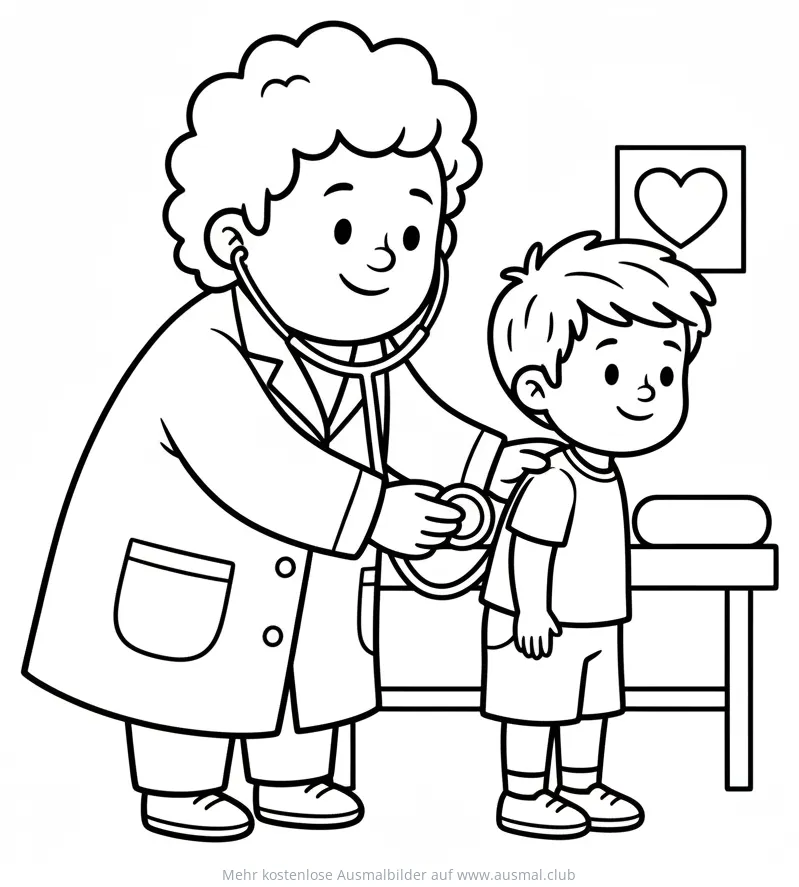 Arzt untersucht Kind mit Stethoskop Ausmalbild