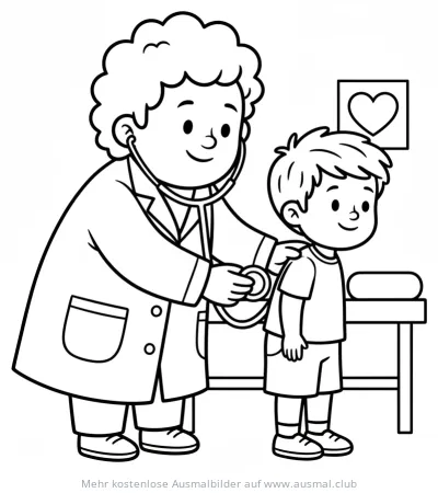 Arzt untersucht Kind mit Stethoskop Ausmalbild