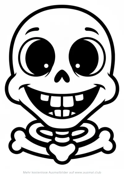 Cartoon Skelett Ausmalbild mit freundlichem Gesicht