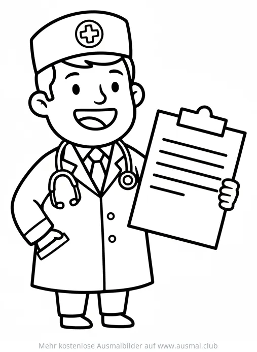Arzt mit Haube und Patientenakte Ausmalbild