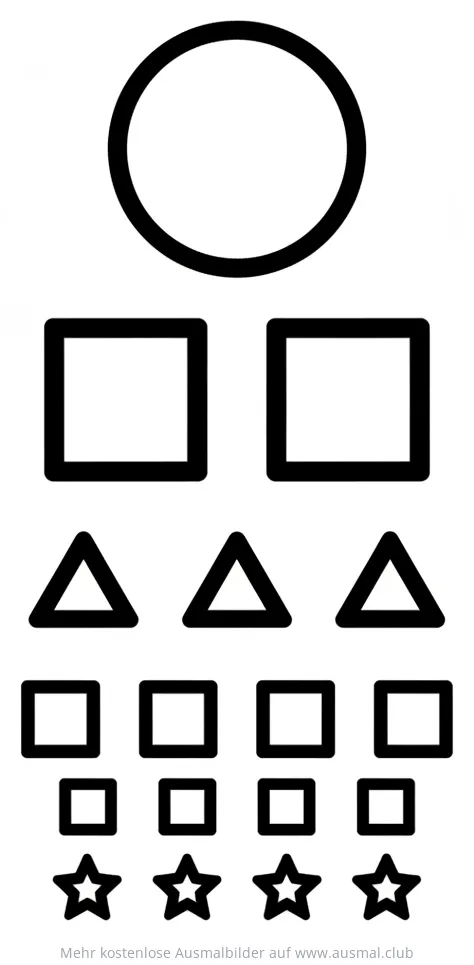 Sehtest Tafel mit geometrischen Formen Ausmalbild