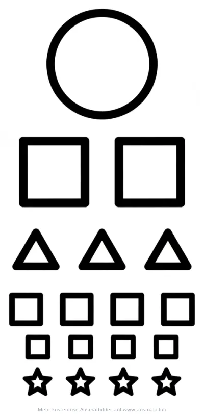 Sehtest Tafel mit geometrischen Formen Ausmalbild