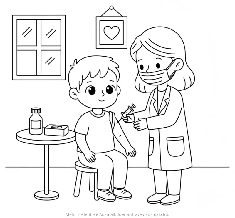 Junge bekommt Impfung von Ärztin Ausmalbild