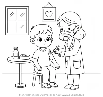 Junge bekommt Impfung von Ärztin Ausmalbild