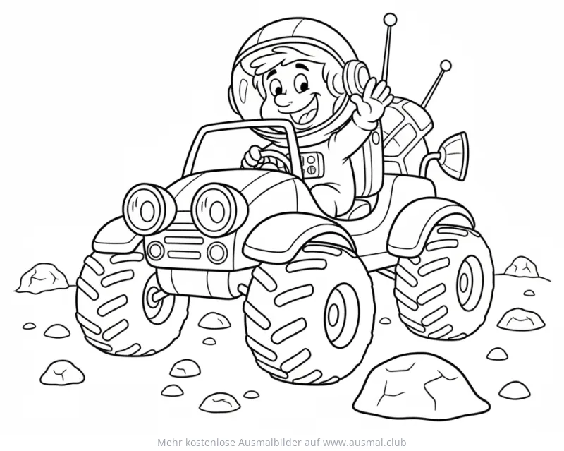 Astronaut im Mondrover Ausmalbild