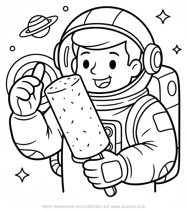 Astronaut mit Raumanzug und Eis am Stiel Ausmalbild