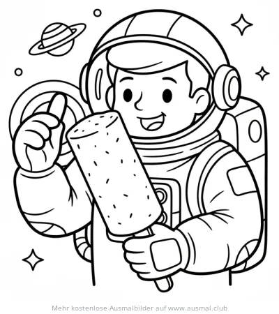 Astronaut mit Raumanzug und Eis am Stiel Ausmalbild