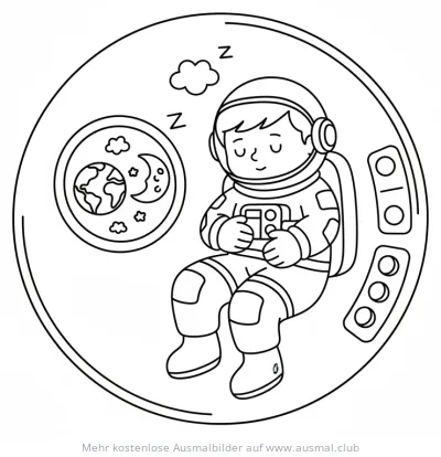 Schlafender Astronaut in Raumkapsel Ausmalbild