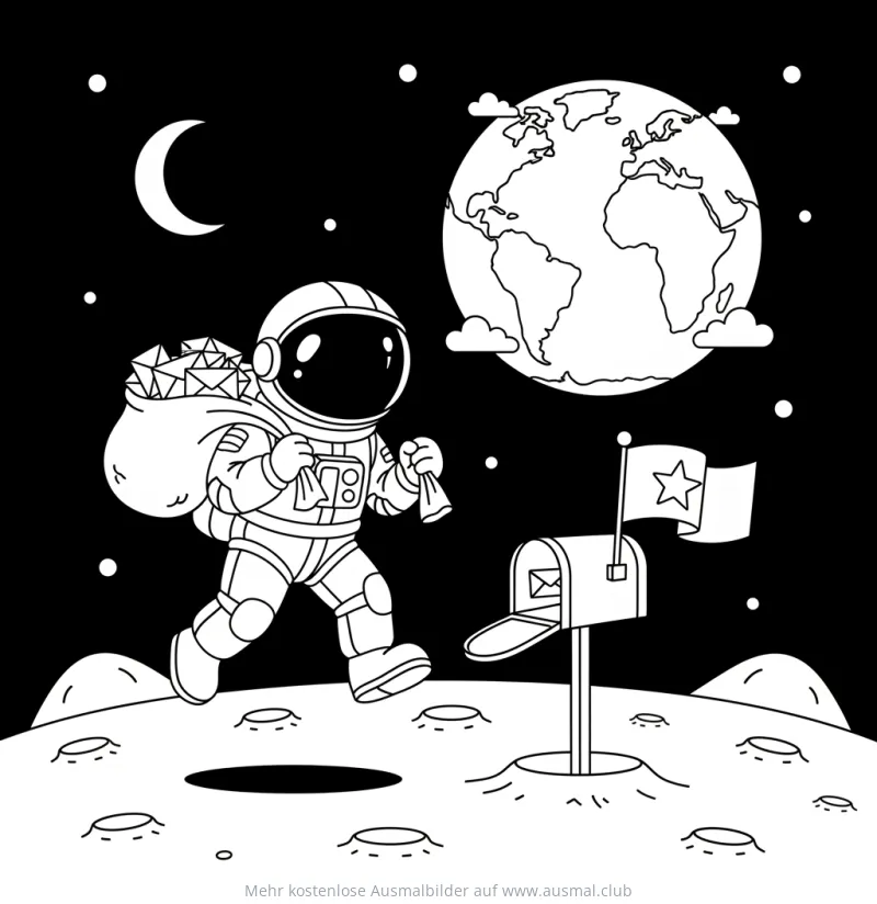 Astronaut trägt Post auf dem Mond Ausmalbild