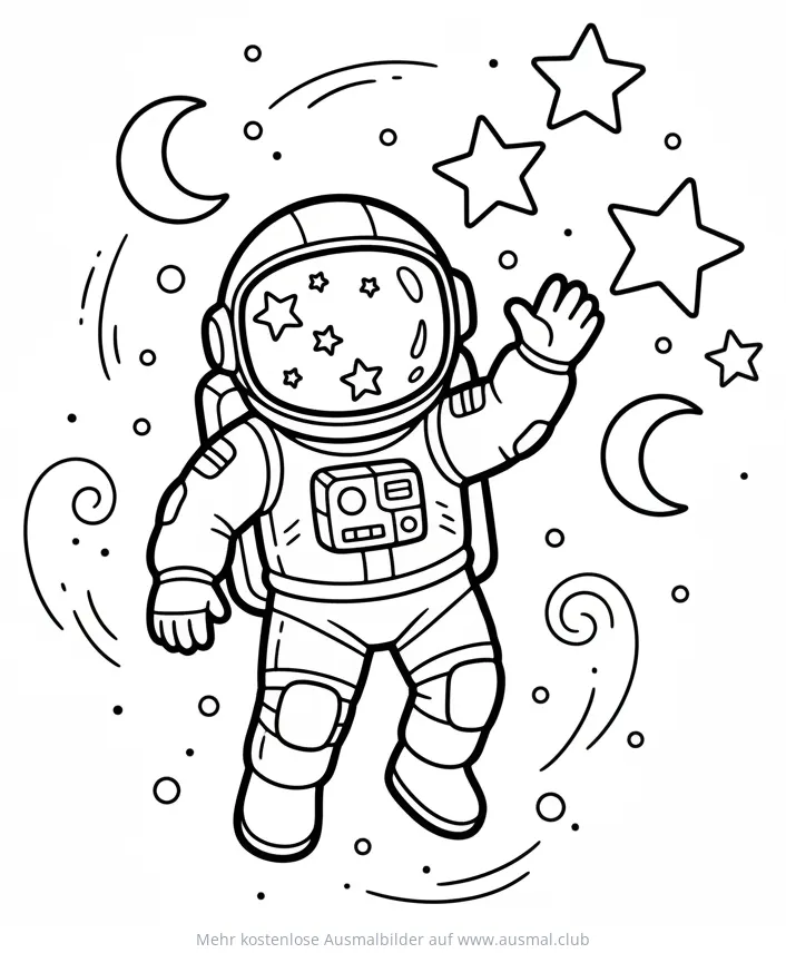 Astronaut im Weltraum versucht Sterne zu zählen Ausmalbild