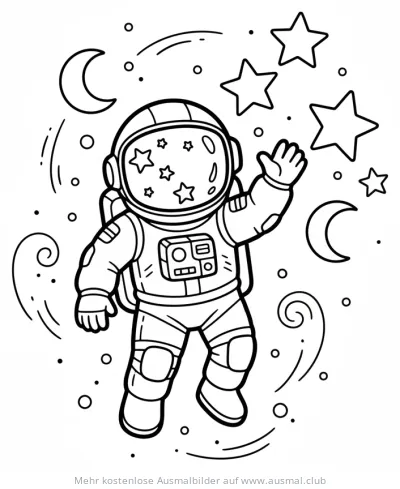 Astronaut im Weltraum versucht Sterne zu zählen Ausmalbild