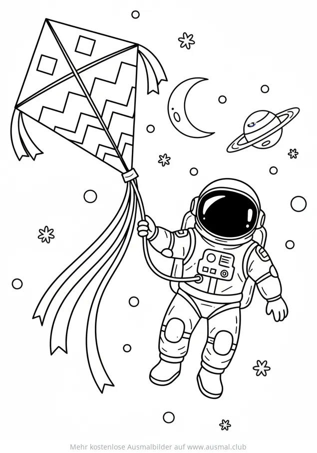 Astronaut lässt Drachen im Weltraum steigen Ausmalbild