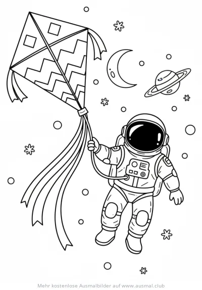 Astronaut lässt Drachen im Weltraum steigen Ausmalbild