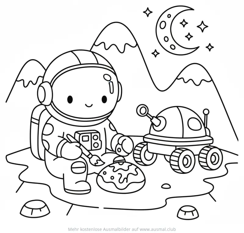 Astronaut bemalt Stein auf einem Planeten Ausmalbild