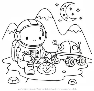 Astronaut bemalt Stein auf einem Planeten Ausmalbild