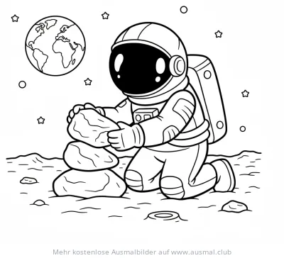 Astronaut baut Steinturm auf fremdem Planeten Ausmalbild