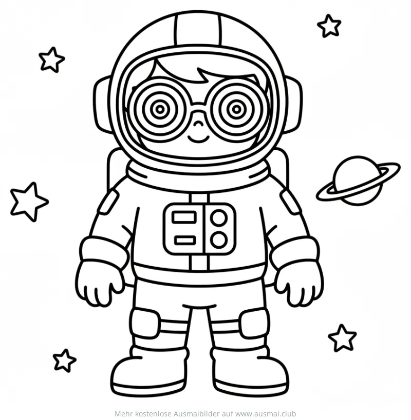 Astronaut mit Brille im Weltraum Ausmalbild