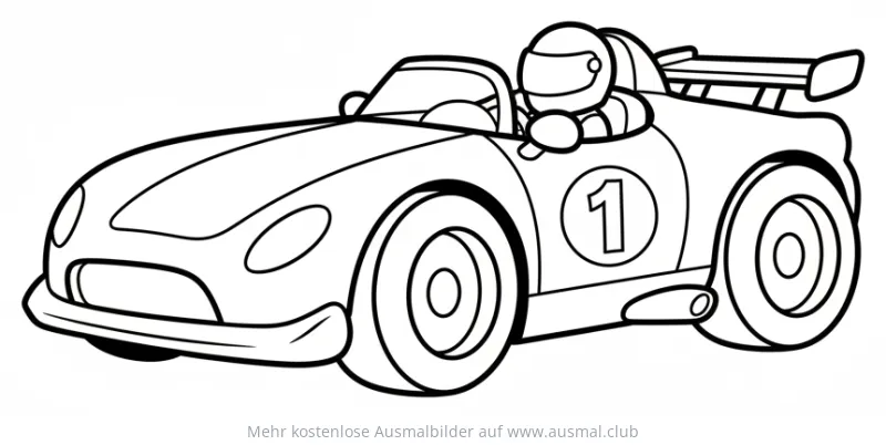 Rennauto mit Fahrer und Nummer 1 Ausmalbild