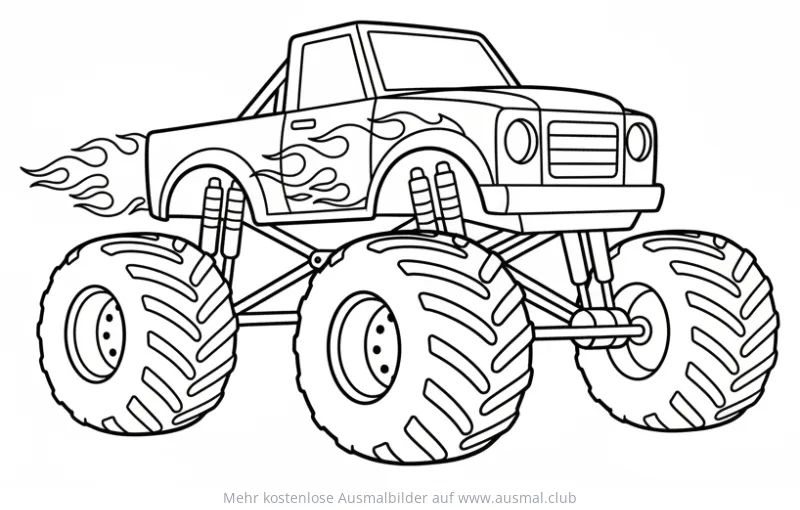 Monster Truck mit Flammen Ausmalbild
