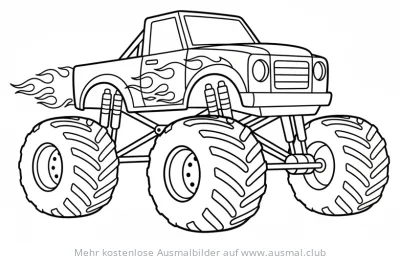 Monster Truck mit Flammen Ausmalbild