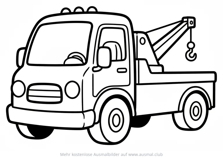 Abschleppwagen Ausmalbild mit Haken und Pritsche