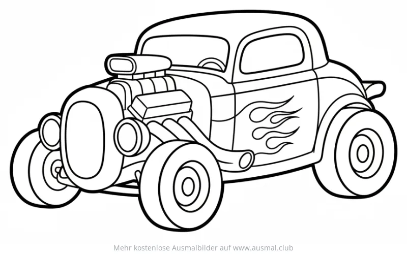 Hot Rod Ausmalbild mit Flammen