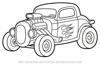 Hot Rod Ausmalbild mit Flammen