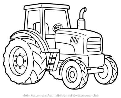 Traktor Ausmalbild mit großen Rädern und Führerhaus