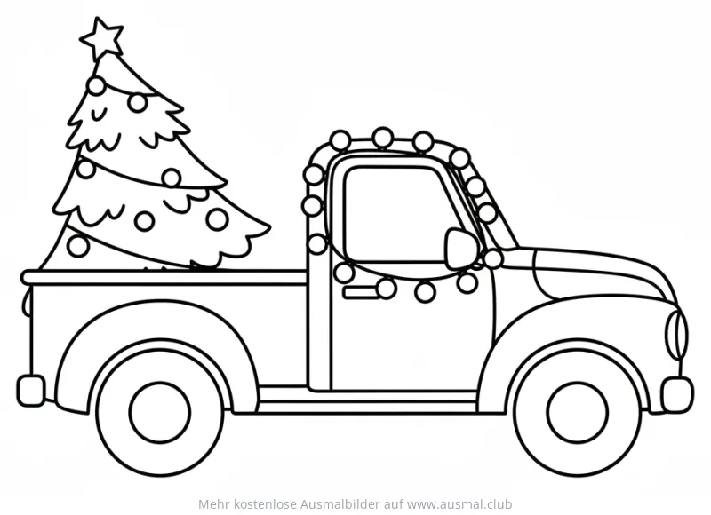Weihnachts-Truck mit Tannenbaum Ausmalbild