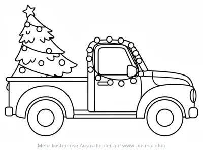 Weihnachts-Truck mit Tannenbaum Ausmalbild