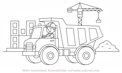 Bauarbeiter im LKW auf Baustelle Ausmalbild
