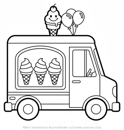 Eiswagen mit Luftballons und Eistüten Ausmalbild