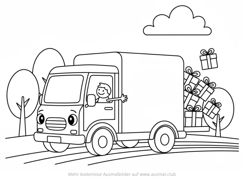 LKW mit Geschenken Ausmalbild