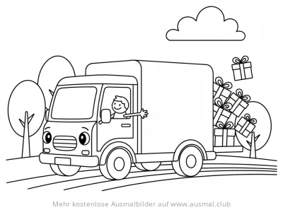LKW mit Geschenken Ausmalbild