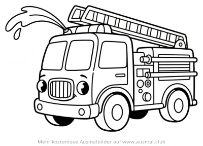 Freundliches Feuerwehrauto spritzt Wasser Ausmalbild