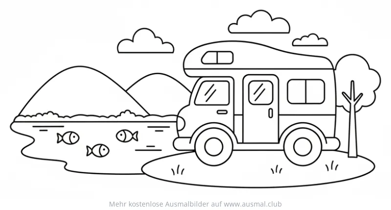 Wohnmobil am See Ausmalbild