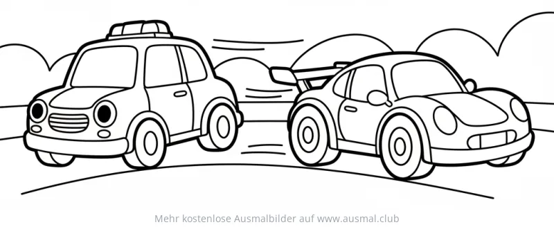 Verfolgungsjagd mit Polizeiauto und Sportwagen Ausmalbild