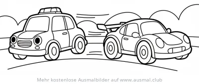 Verfolgungsjagd mit Polizeiauto und Sportwagen Ausmalbild