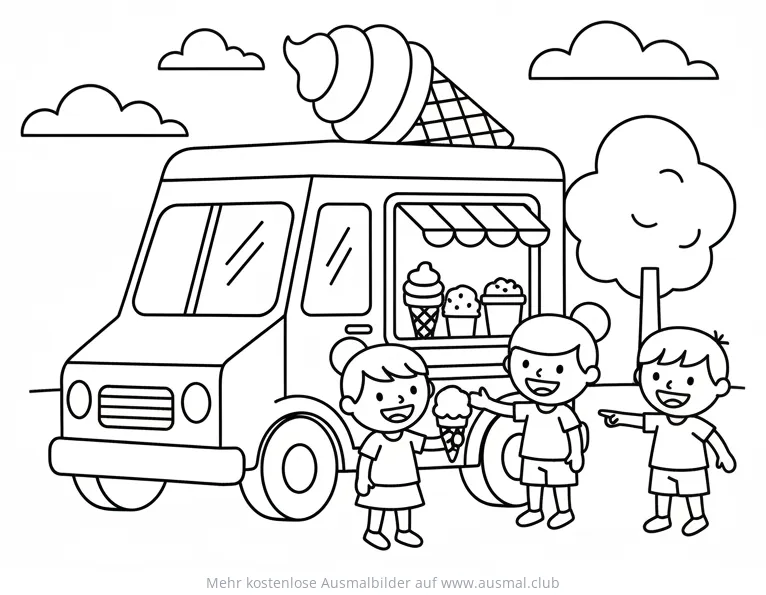 Eiswagen mit Kindern Ausmalbild