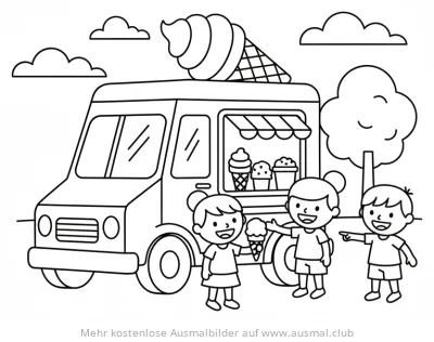 Eiswagen mit Kindern Ausmalbild