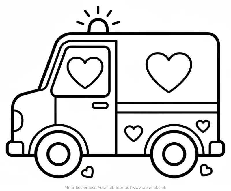 Krankenwagen mit Herzen Ausmalbild