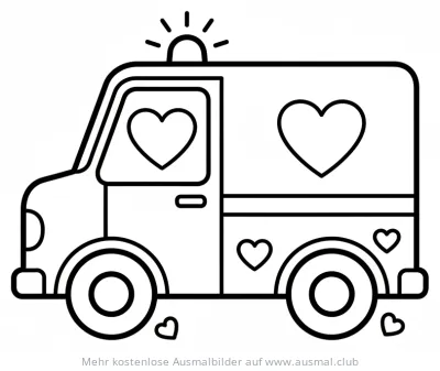 Krankenwagen mit Herzen Ausmalbild