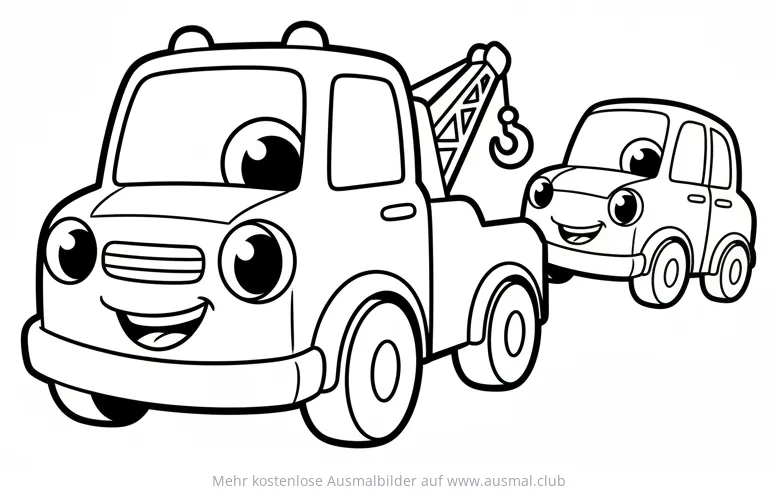 Freundlicher Abschleppwagen schleppt Auto Ausmalbild