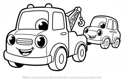 Freundlicher Abschleppwagen schleppt Auto Ausmalbild