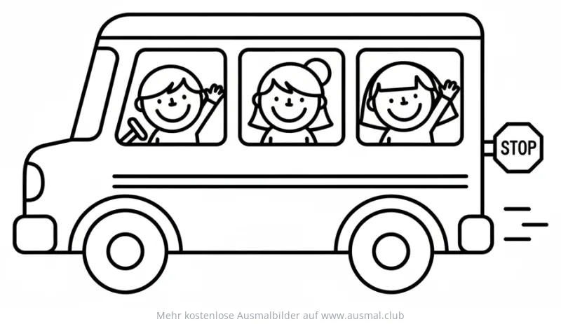 Schulbus mit Kindern Ausmalbild