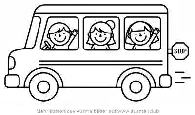Schulbus mit Kindern Ausmalbild