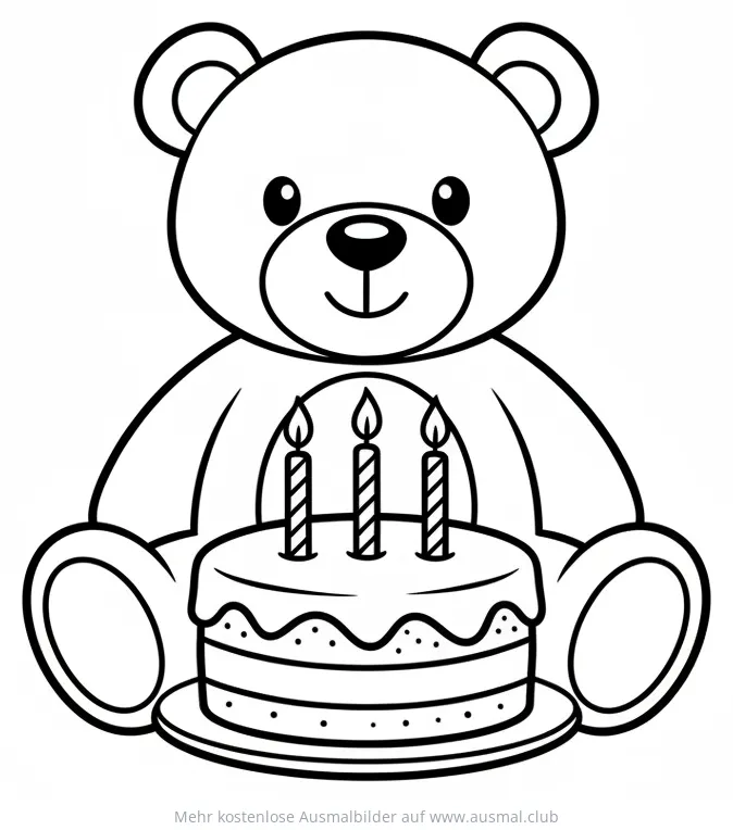 Teddybär mit Geburtstagstorte Ausmalbild