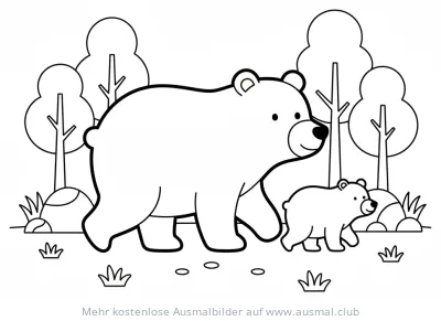 Bärenfamilie im Wald Ausmalbild